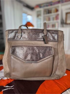 Coach Taylor Suede & Exotic Leather Tote Bag GM/Bronze F33398